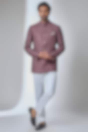 Copper Bronze Chanderi Groom Bandhgala Set by ARJAN DUGAL at Pernia's Pop Up Shop