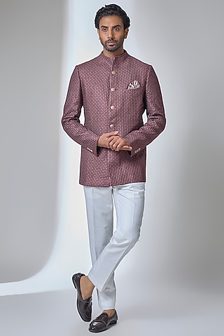 Copper Bronze Chanderi Bandhgala Set by ARJAN DUGAL