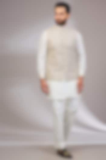Off-White Organza & Habutai Silk Bundi Jacket Set by ARJAN DUGAL at Pernia's Pop Up Shop