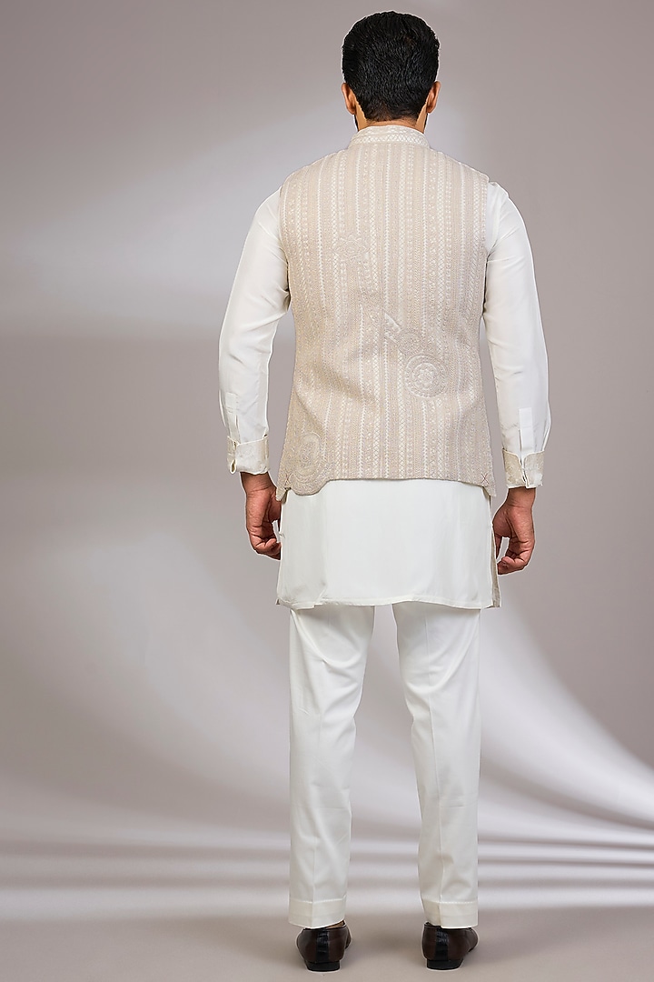 Off-White Organza & Habutai Silk Bundi Jacket Set by ARJAN DUGAL at Pernia's Pop Up Shop