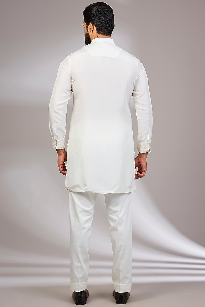Off-White Organza & Habutai Silk Bundi Jacket Set by ARJAN DUGAL at Pernia's Pop Up Shop