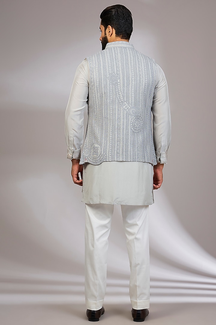 Ice Grey Organza & Habutai Silk Bundi Set by ARJAN DUGAL at Pernia's Pop Up Shop