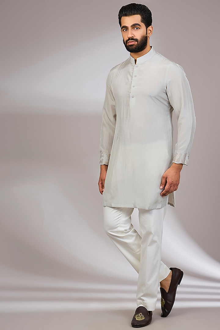 Ice Grey Organza & Habutai Silk Bundi Set by ARJAN DUGAL at Pernia's Pop Up Shop