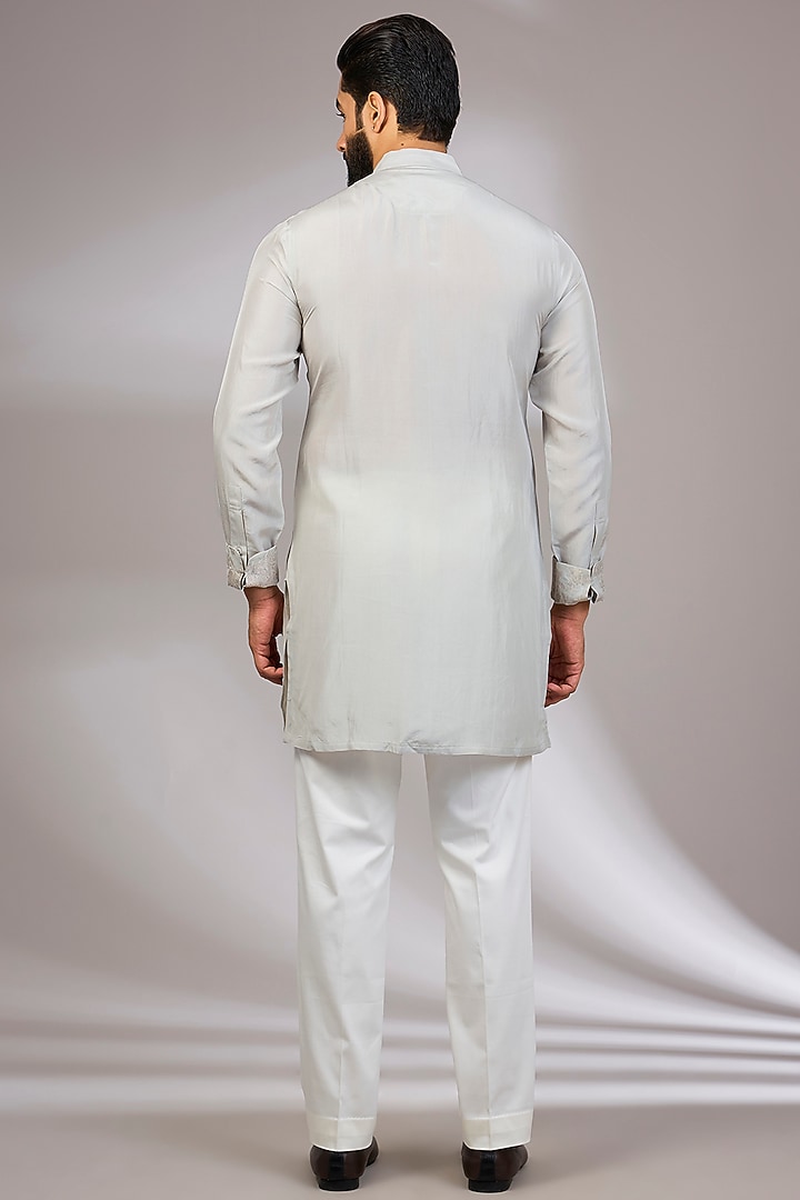 Ice Grey Organza & Habutai Silk Bundi Set by ARJAN DUGAL at Pernia's Pop Up Shop