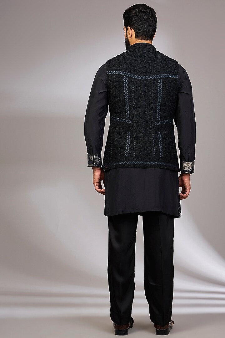Black Organza & Habutai Silk Bundi Set by ARJAN DUGAL at Pernia's Pop Up Shop
