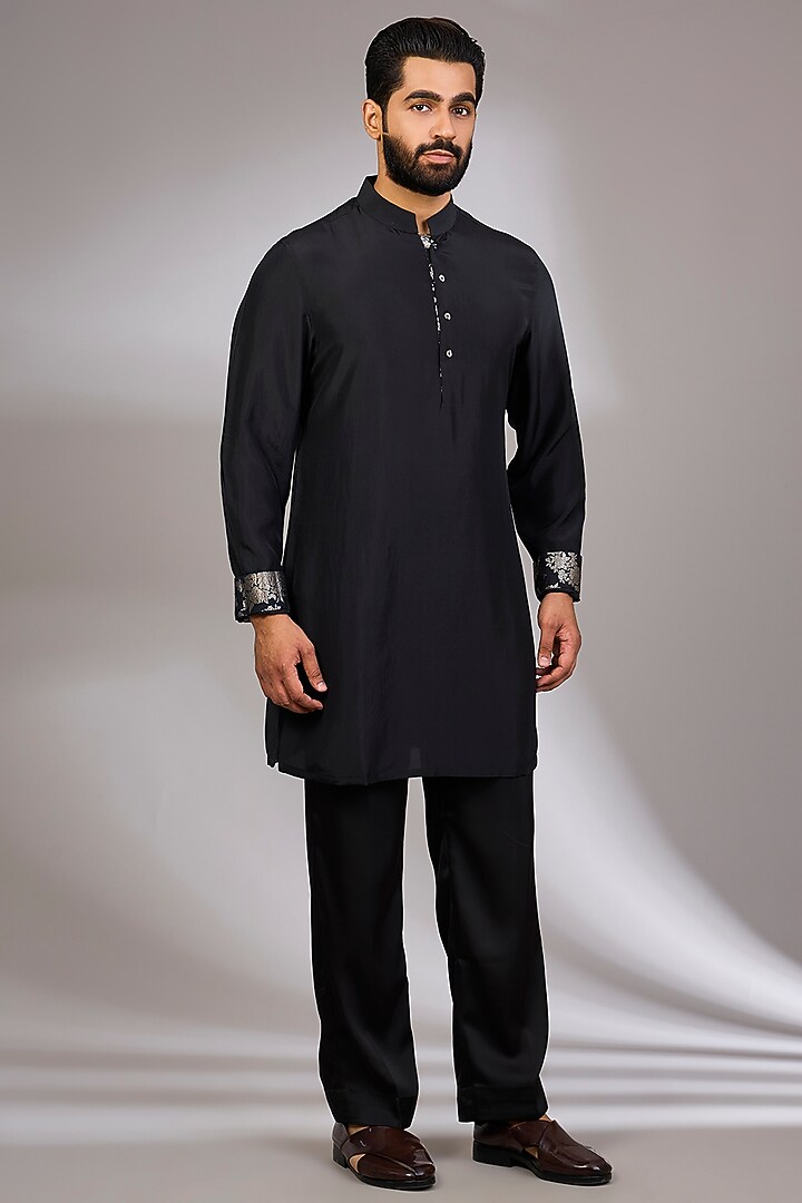 Black Organza & Habutai Silk Bundi Set by ARJAN DUGAL at Pernia's Pop Up Shop