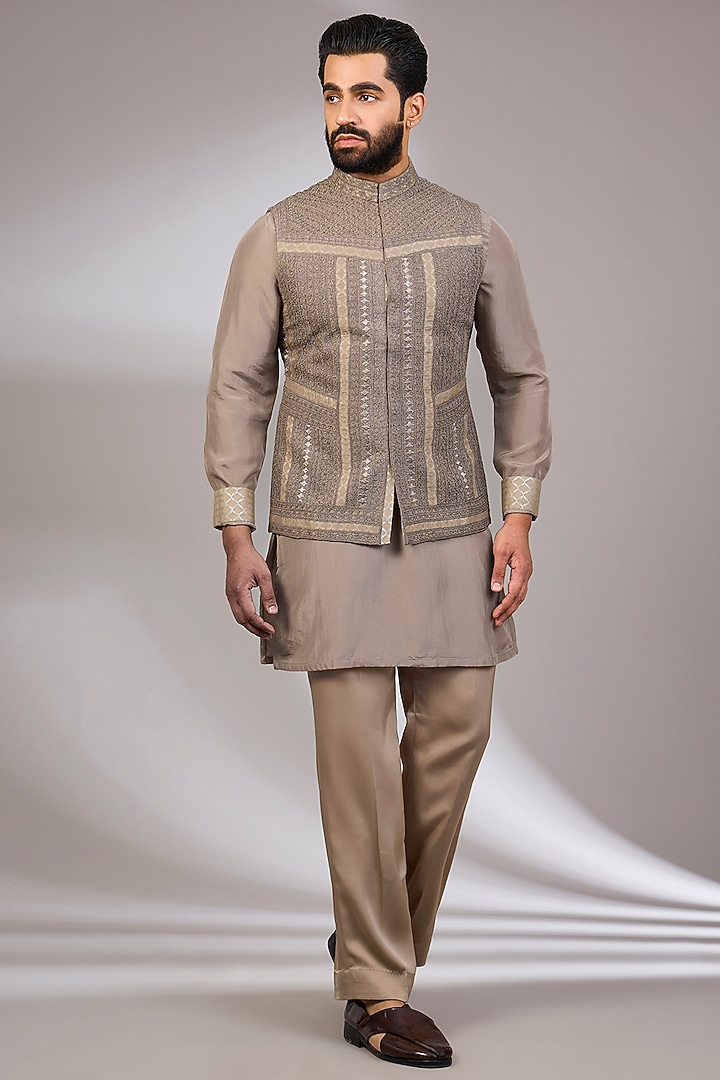 Copper Bronze Organza & Habutai Silk Bundi Set by ARJAN DUGAL at Pernia's Pop Up Shop