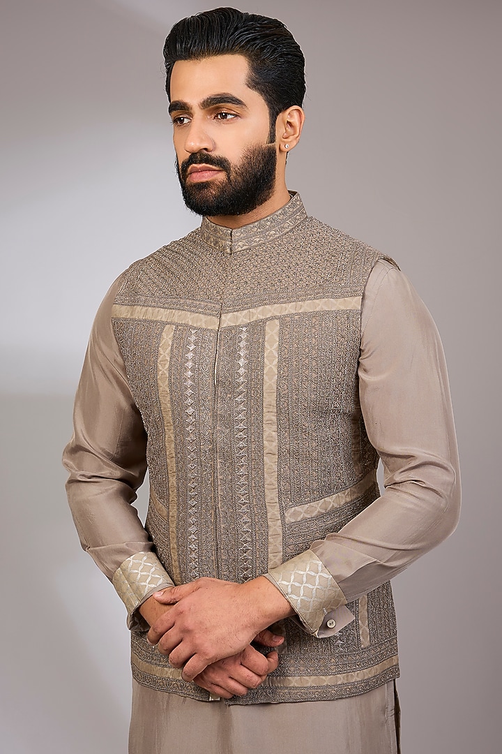 Copper Bronze Organza & Habutai Silk Bundi Set by ARJAN DUGAL at Pernia's Pop Up Shop