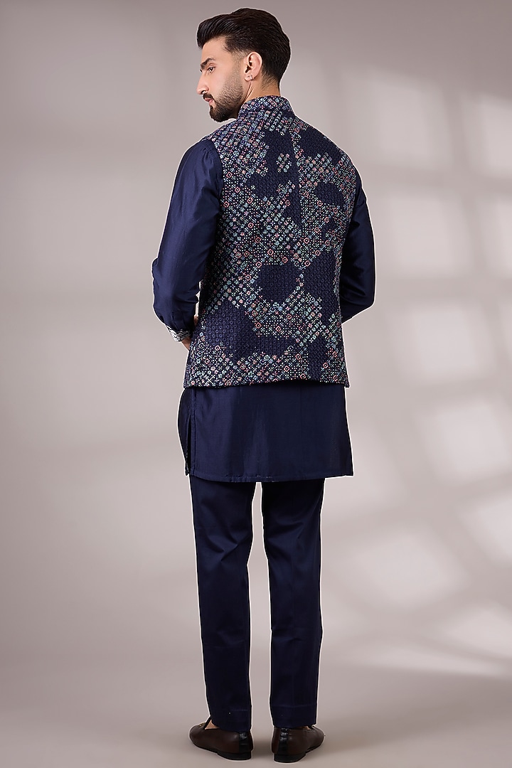Navy Blue Georgette & Satin Bundi Jacket Set by ARJAN DUGAL at Pernia's Pop Up Shop
