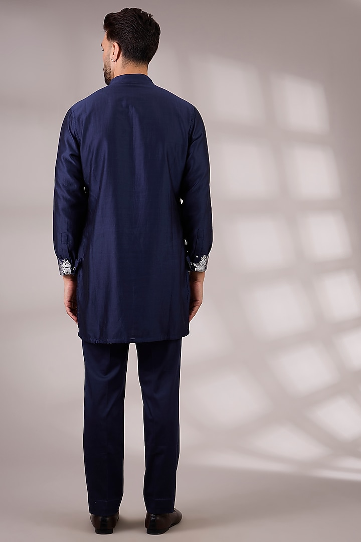 Navy Blue Georgette & Satin Bundi Jacket Set by ARJAN DUGAL at Pernia's Pop Up Shop