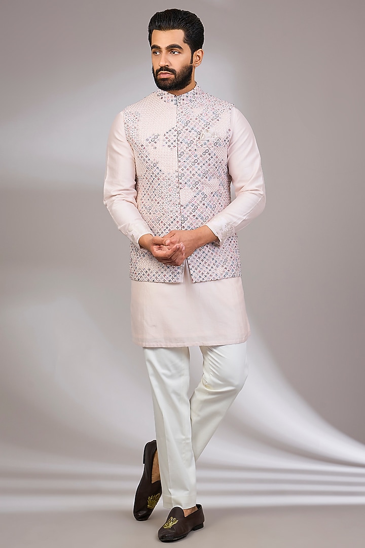 Powder Pink Organza & Habutai Silk Bundi Set by ARJAN DUGAL at Pernia's Pop Up Shop