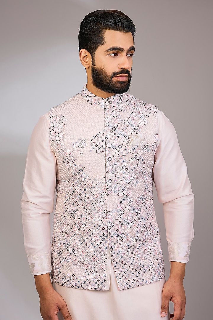 Powder Pink Organza & Habutai Silk Bundi Set by ARJAN DUGAL at Pernia's Pop Up Shop