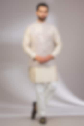 White Organza & Habutai Silk Bundi Set by ARJAN DUGAL at Pernia's Pop Up Shop