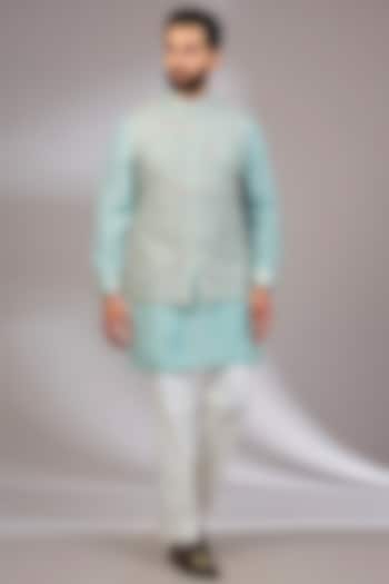 Marine Blue Organza & Habutai Silk Bundi Set by ARJAN DUGAL at Pernia's Pop Up Shop