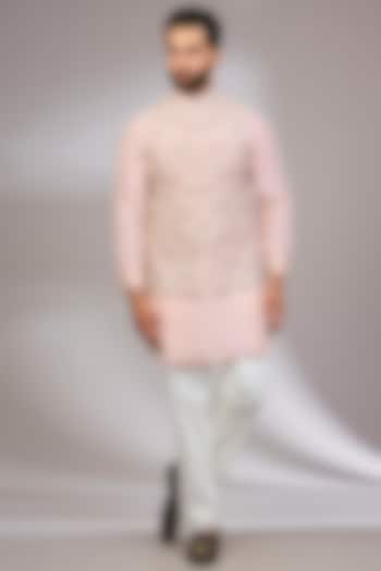 Powder Pink Organza & Habutai Silk Bundi Set by ARJAN DUGAL at Pernia's Pop Up Shop