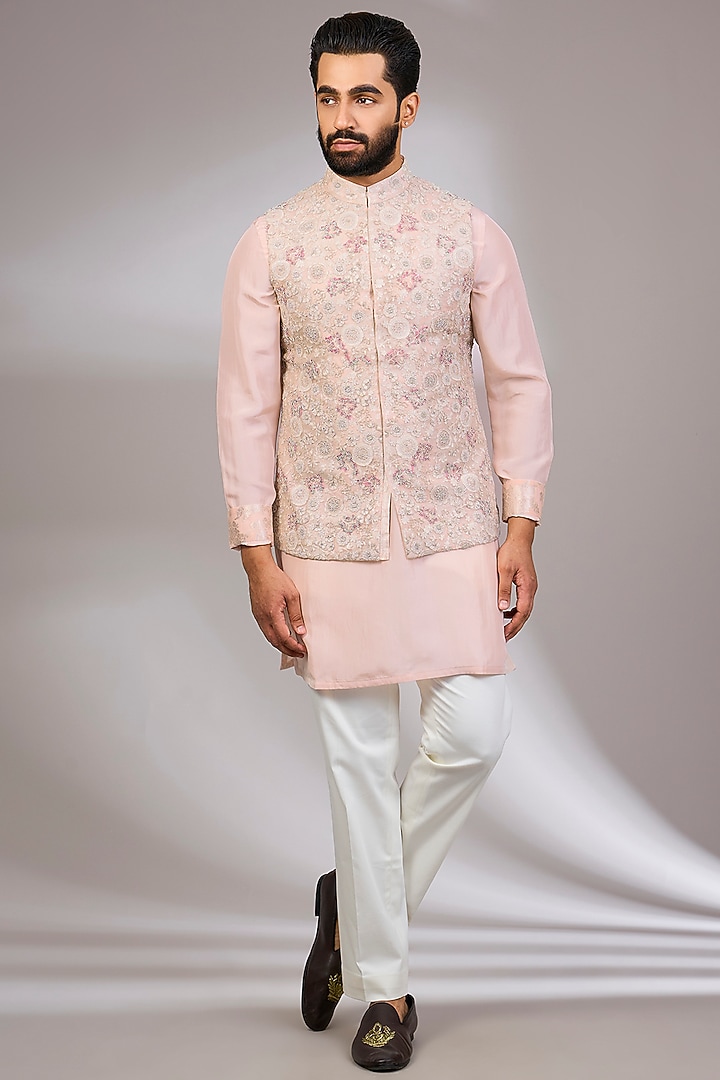 Powder Pink Organza & Habutai Silk Bundi Set by ARJAN DUGAL at Pernia's Pop Up Shop