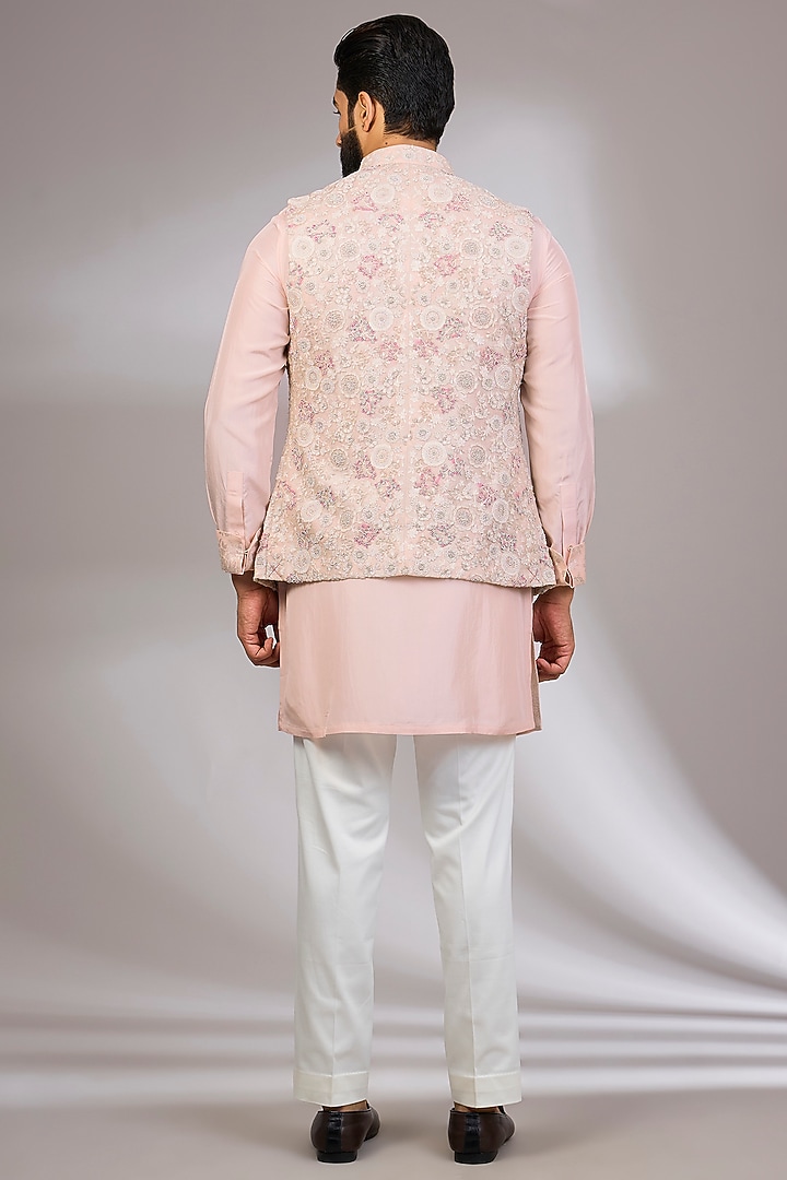 Powder Pink Organza & Habutai Silk Bundi Set by ARJAN DUGAL at Pernia's Pop Up Shop