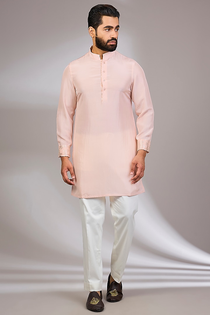 Powder Pink Organza & Habutai Silk Bundi Set by ARJAN DUGAL at Pernia's Pop Up Shop