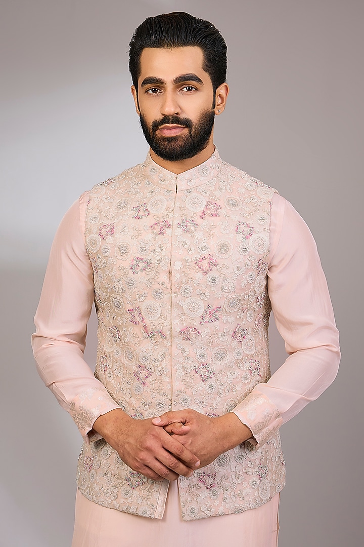 Powder Pink Organza & Habutai Silk Bundi Set by ARJAN DUGAL at Pernia's Pop Up Shop