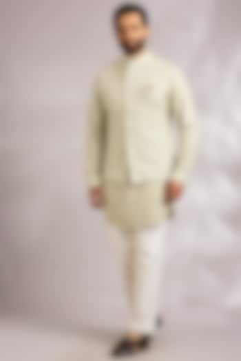 Sage Green Viscose Georgette Bundi Jacket Set by ARJAN DUGAL at Pernia's Pop Up Shop