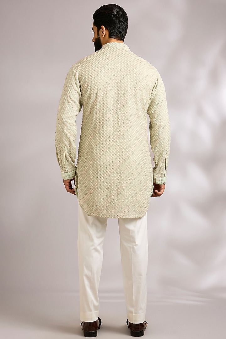 Sage Green Viscose Georgette Bundi Jacket Set by ARJAN DUGAL at Pernia's Pop Up Shop