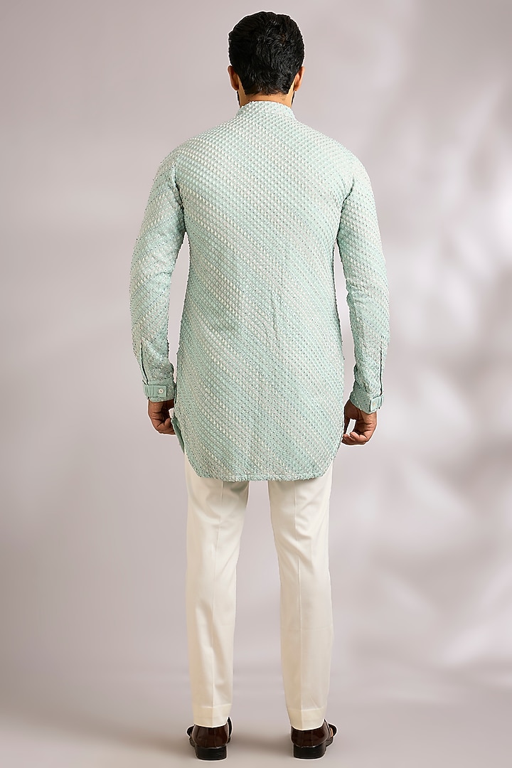 Muted Blue Viscose Georgette Bundi Jacket Set by ARJAN DUGAL at Pernia's Pop Up Shop
