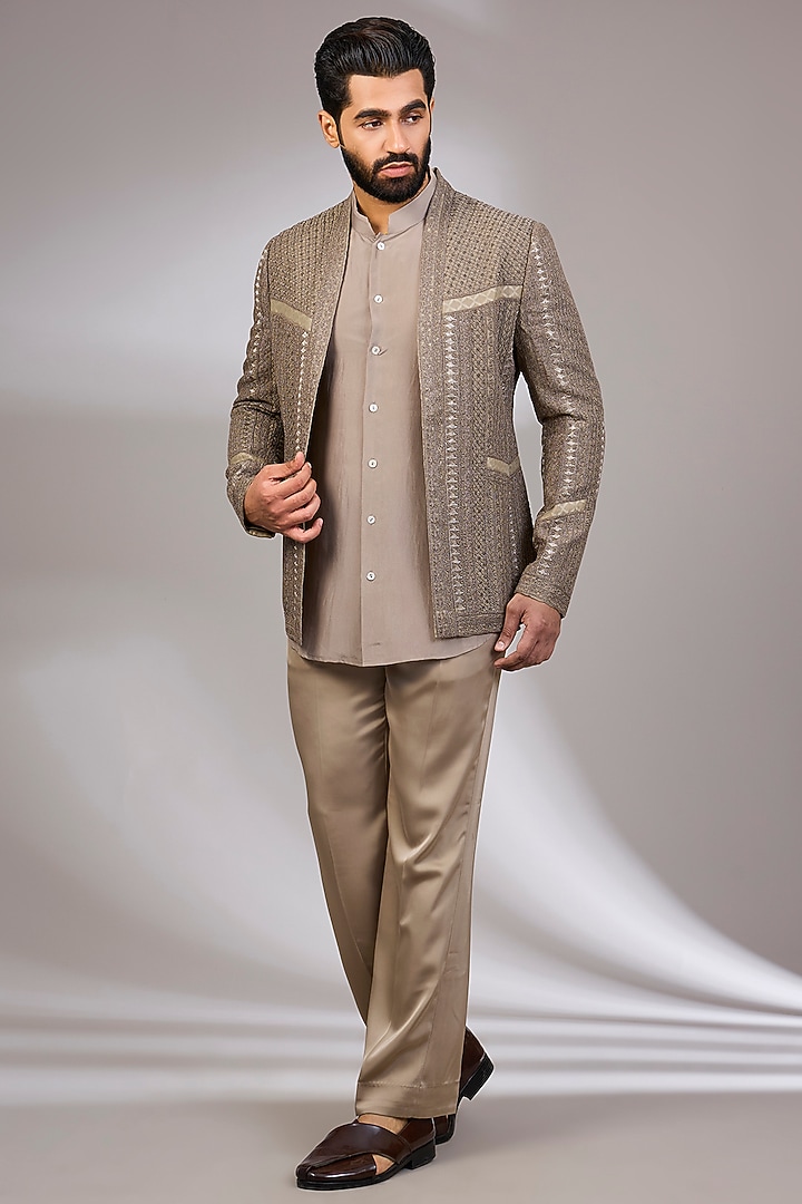 Copper Bronze Organza & Habutai Silk Bundi Set by ARJAN DUGAL at Pernia's Pop Up Shop