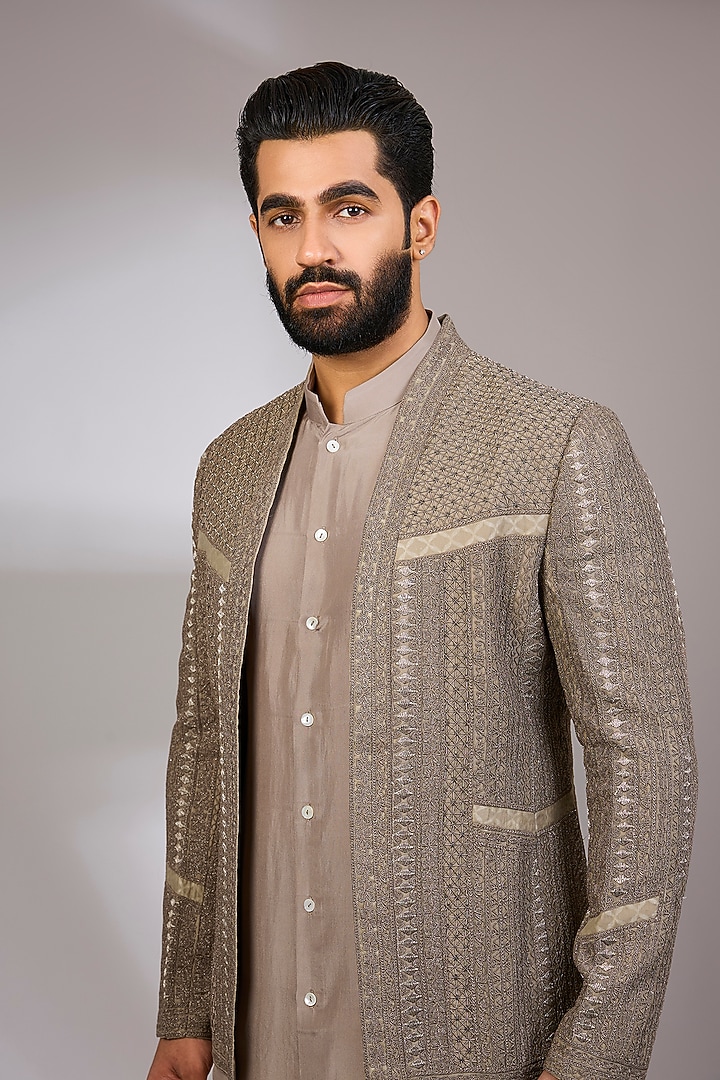 Copper Bronze Organza & Habutai Silk Bundi Set by ARJAN DUGAL at Pernia's Pop Up Shop
