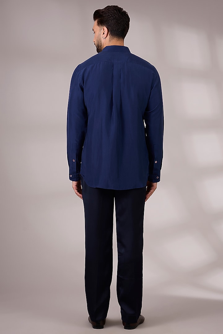 Navy Blue Georgette & Satin Groom Indowestern Set by ARJAN DUGAL at Pernia's Pop Up Shop