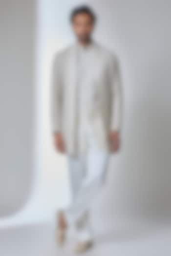 Off-White Organza Embroidered Achkan Jacket Set by ARJAN DUGAL at Pernia's Pop Up Shop