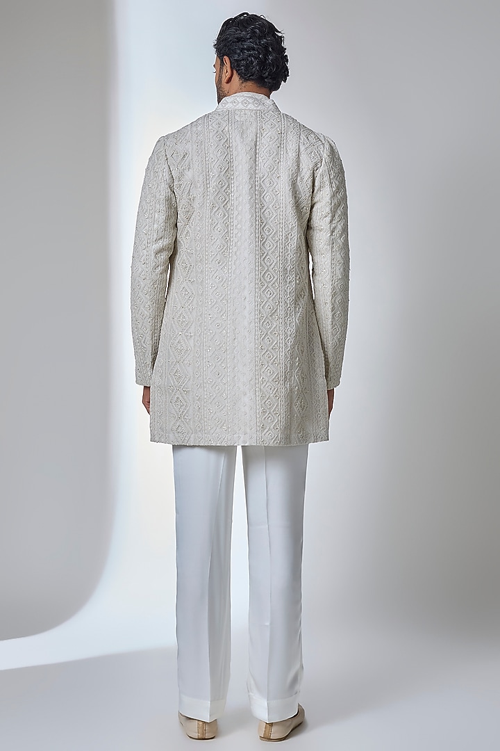 Off-White Organza Embroidered Achkan Jacket Set by ARJAN DUGAL at Pernia's Pop Up Shop