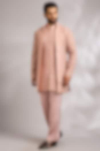 Pink Champagne Organza Groom Indowestern Jacket Set by ARJAN DUGAL at Pernia's Pop Up Shop