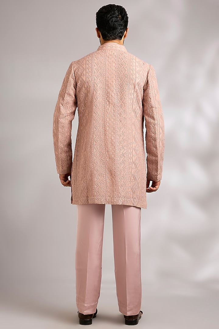 Pink Champagne Organza Groom Indowestern Jacket Set by ARJAN DUGAL at Pernia's Pop Up Shop