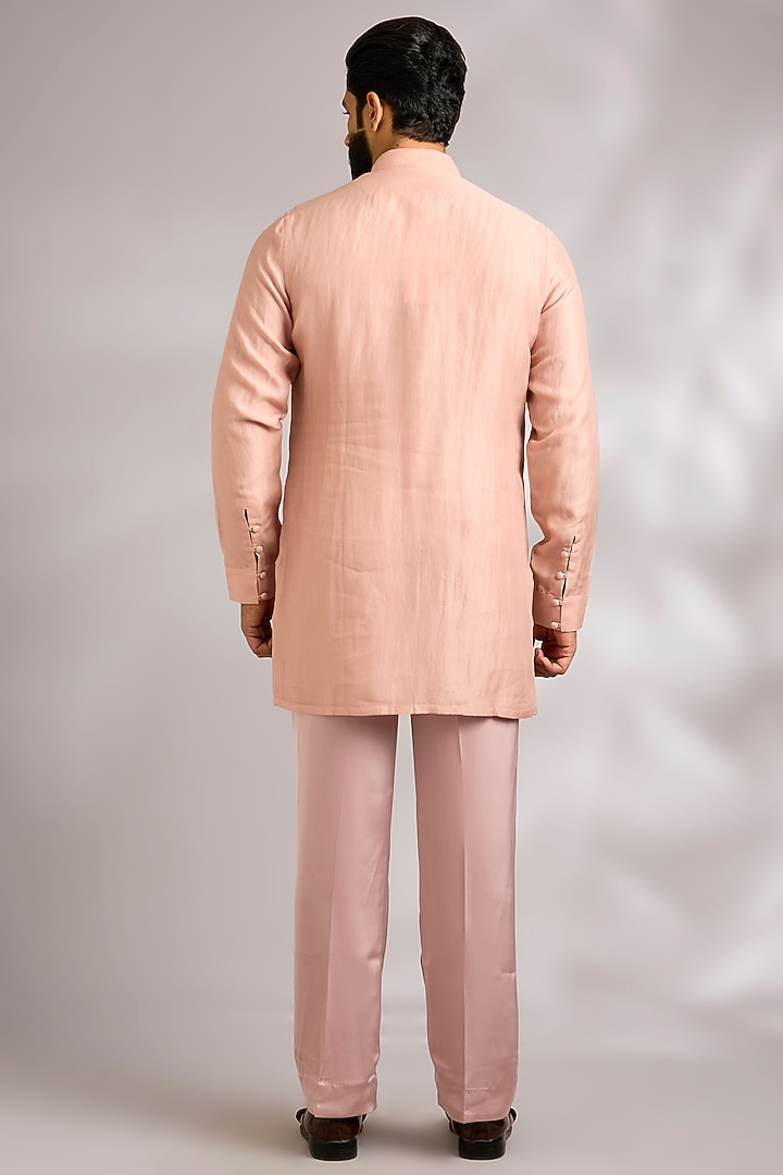 Pink Champagne Organza Groom Indowestern Jacket Set by ARJAN DUGAL at Pernia's Pop Up Shop