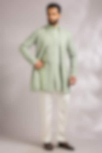 Sage Green Organza Groom Indowestern Jacket Set by ARJAN DUGAL at Pernia's Pop Up Shop