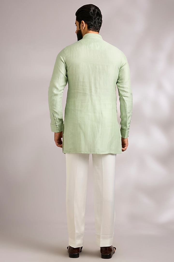Sage Green Organza Groom Indowestern Jacket Set by ARJAN DUGAL at Pernia's Pop Up Shop