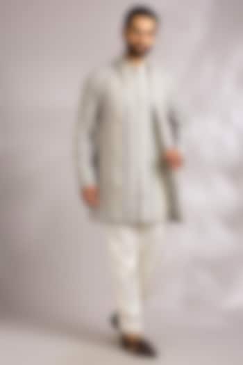 Grey Organza Groom Indowestern Jacket Set by ARJAN DUGAL at Pernia's Pop Up Shop