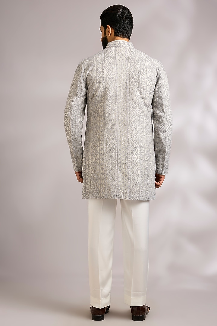 Grey Organza Groom Indowestern Jacket Set by ARJAN DUGAL at Pernia's Pop Up Shop