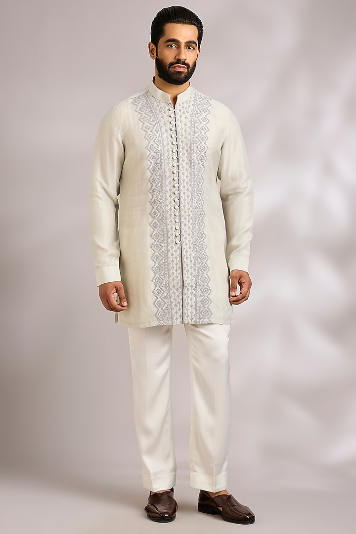 Grey Organza Groom Indowestern Jacket Set by ARJAN DUGAL at Pernia's Pop Up Shop