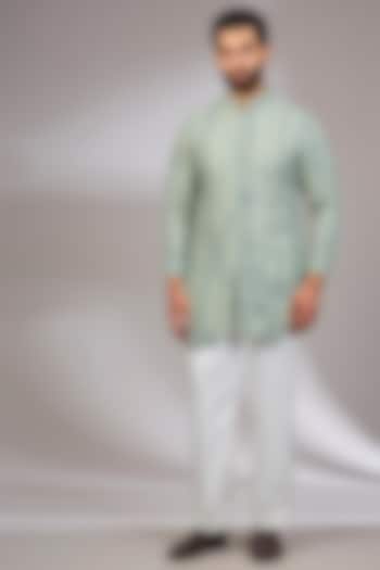 Sage Green Georgette & Satin Kurta Set by ARJAN DUGAL at Pernia's Pop Up Shop