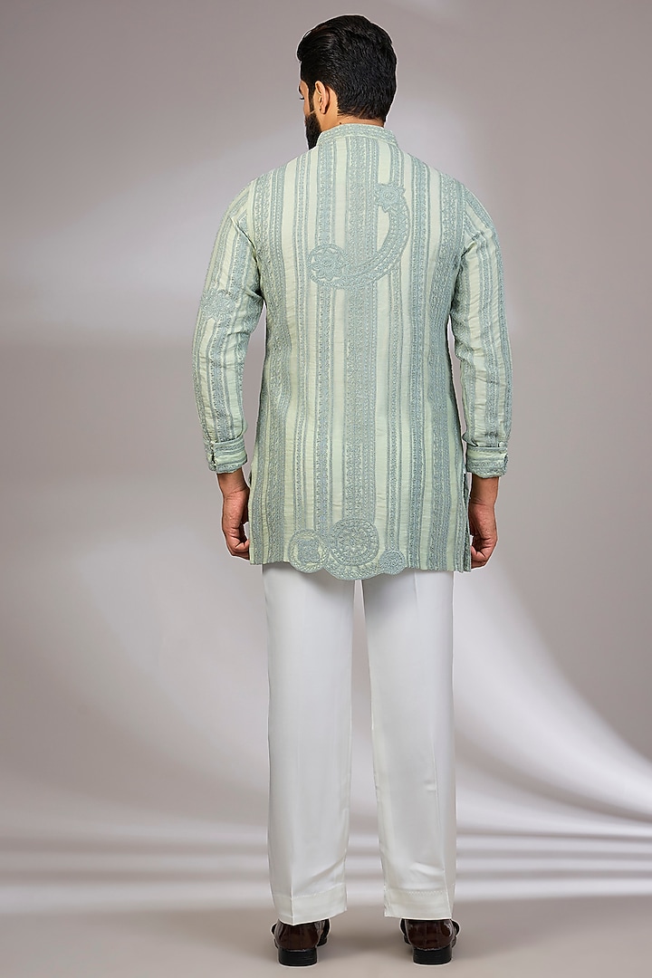 Sage Green Georgette & Satin Kurta Set by ARJAN DUGAL at Pernia's Pop Up Shop