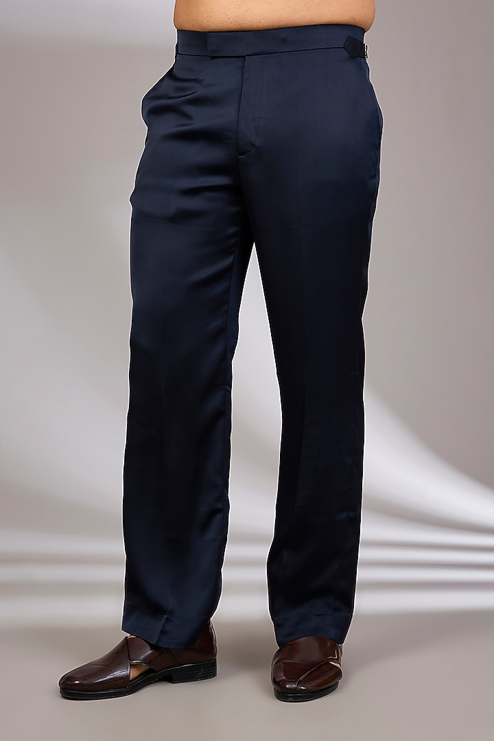 Navy Blue Georgette & Satin Kurta Set by ARJAN DUGAL at Pernia's Pop Up Shop