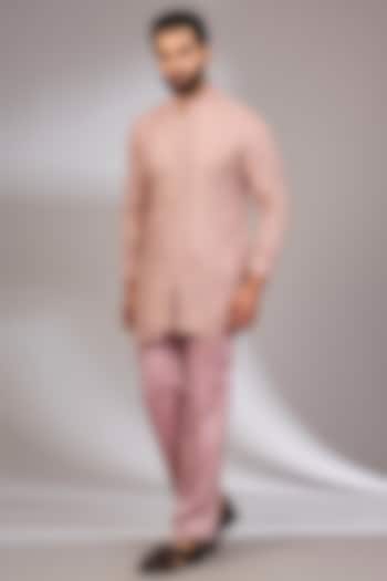 Pink Champagne Georgette & Satin Kurta Set by ARJAN DUGAL at Pernia's Pop Up Shop