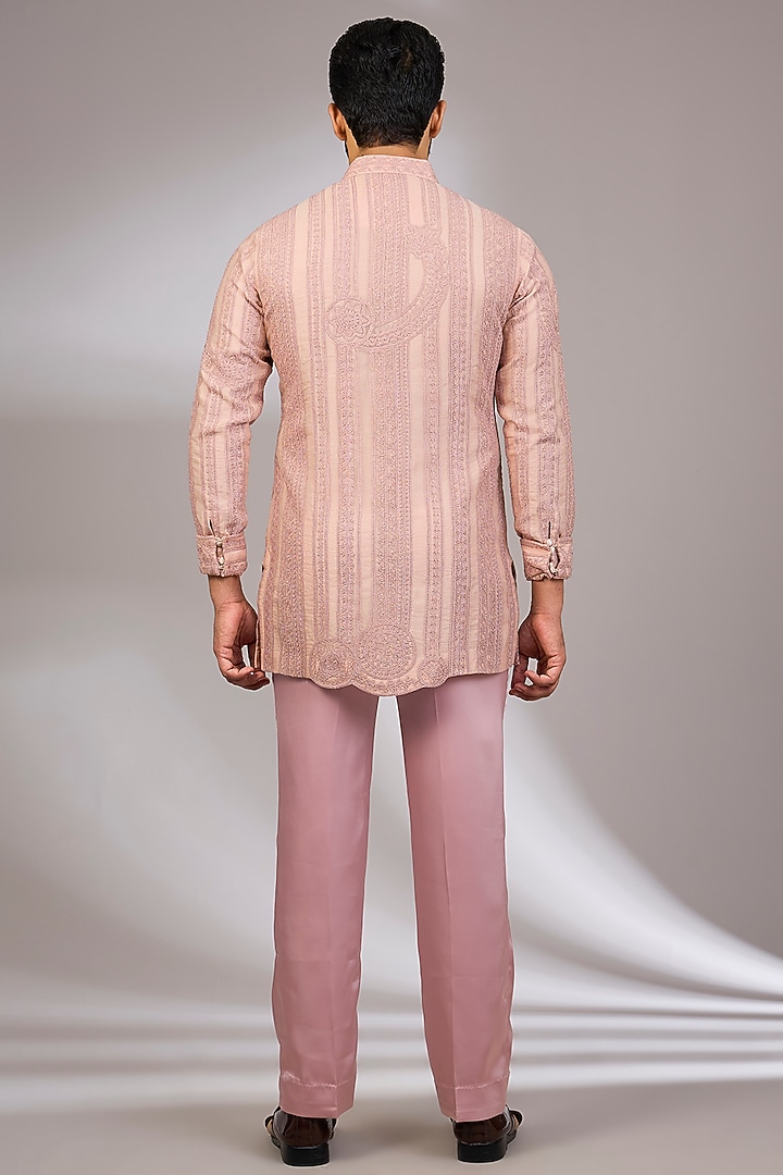 Pink Champagne Georgette & Satin Kurta Set by ARJAN DUGAL at Pernia's Pop Up Shop