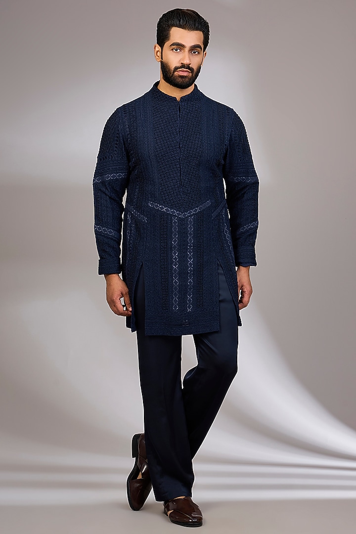 Black Georgette & Satin Kurta Set by ARJAN DUGAL at Pernia's Pop Up Shop