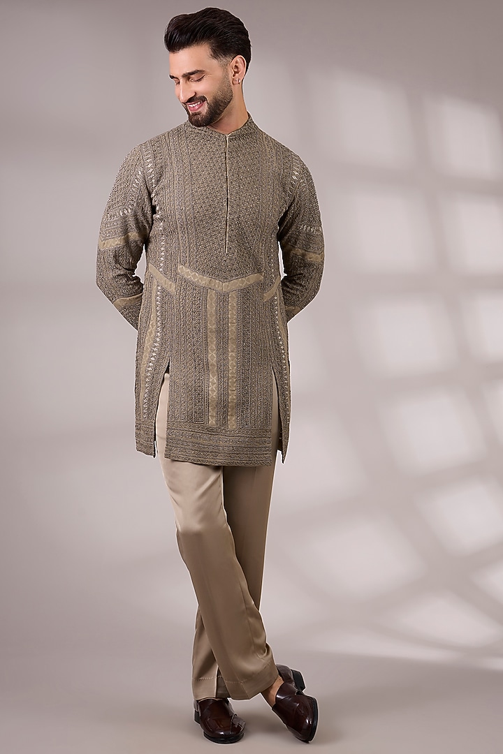 Copper Bronze Georgette & Satin Kurta Set by ARJAN DUGAL at Pernia's Pop Up Shop