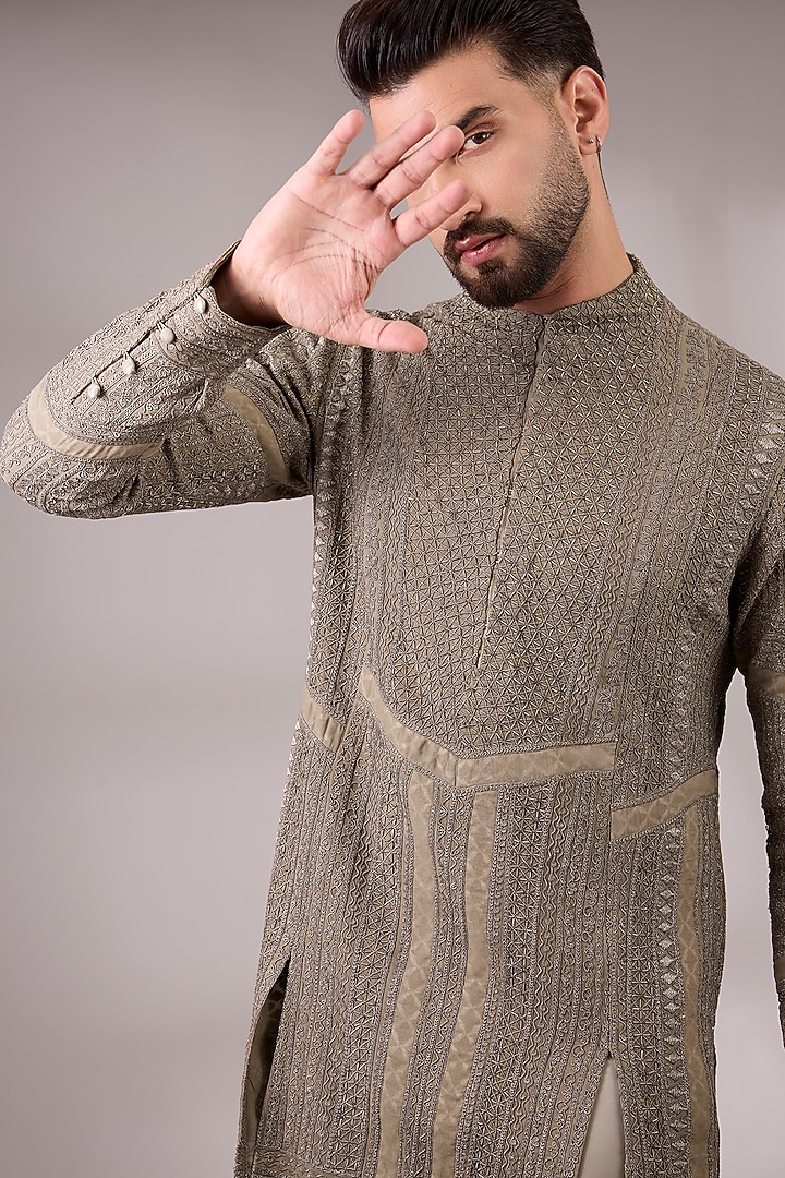 Copper Bronze Georgette & Satin Kurta Set by ARJAN DUGAL at Pernia's Pop Up Shop