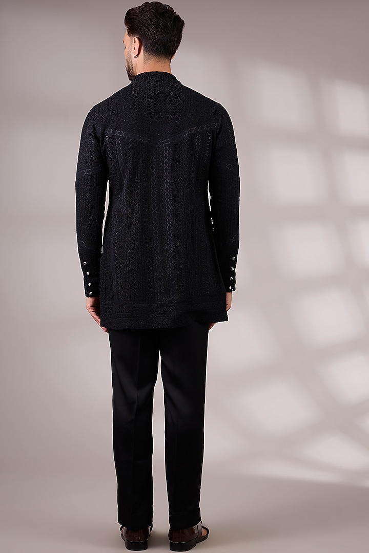 Navy Blue Organza & Muslin Kurta Set by ARJAN DUGAL at Pernia's Pop Up Shop
