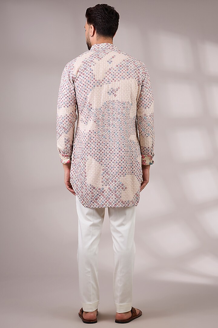 White Chanderi & Satin Kurta Set by ARJAN DUGAL at Pernia's Pop Up Shop