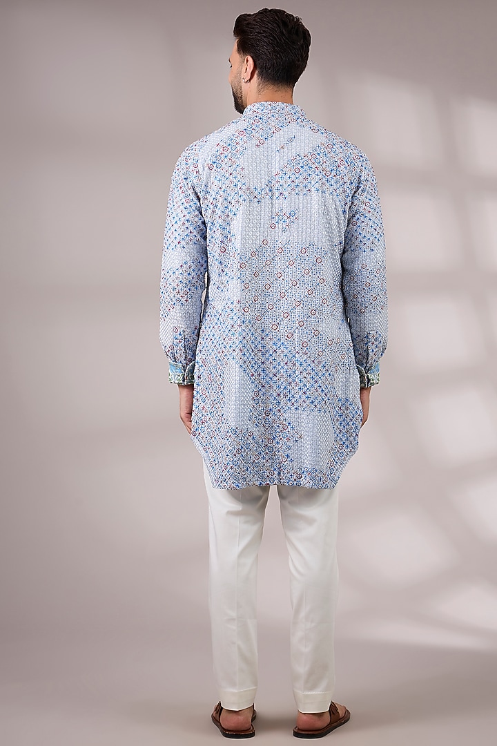 Powder Blue Georgette & Satin Kurta Set by ARJAN DUGAL at Pernia's Pop Up Shop